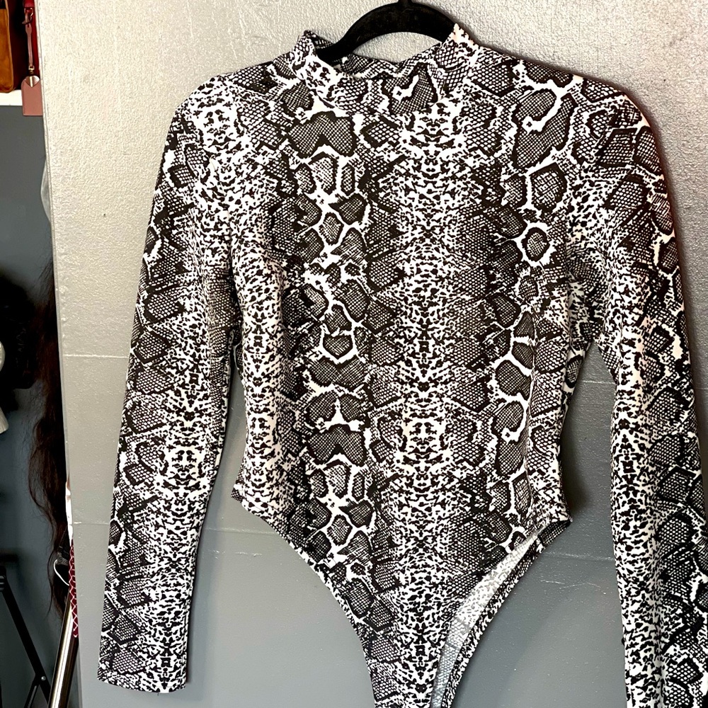 Snake Print Long Sleeve Mid Neck Bodysuit